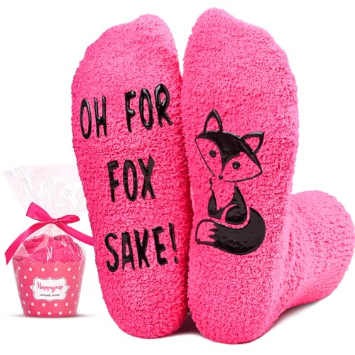 Image of HAPPYPOP Funny Socks for Women - Cute Monkey Fox Panda Fuzzy Socks, Animal Lover Gifts