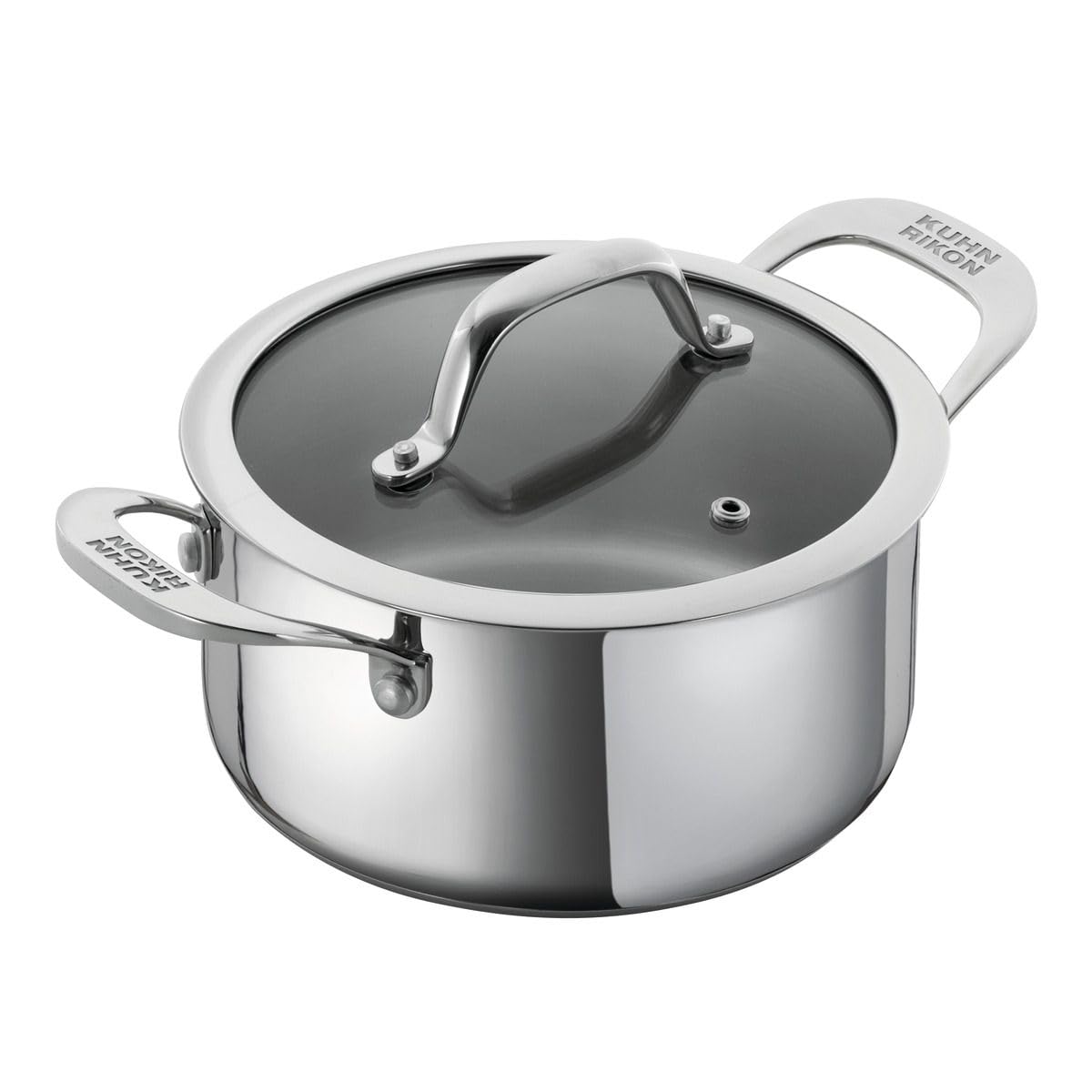 KUHN RIKON ALLROUND Kochtopf 2,3l, 18cm, für alle Herdarten inkl. Induktion, Edelstahltopf mit Glasdeckel, Backofentauglich, Optimale Wärmespeicherung und -verteilung, Spülmaschinentauglich
