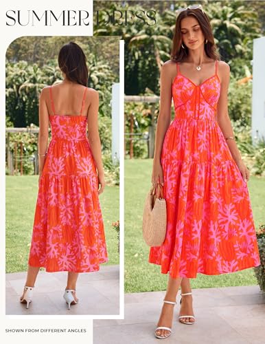 GRACE KARIN 2026 Womens Hawaiian Midi Sundress Summer Vacation Spaghetti Floral Clothes Boho Casual Dresses with Pockets Red Black Floral XL - image 2