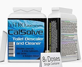 Toilet DESCALER Limescale Remover for Toilet Cleaner Concentrated Formula Remove All Stubborn Toilet Stains CalSolve Toilet Cleaner - Dissolve Urine Scale Destroys Smell 8x Doses 200 Grams