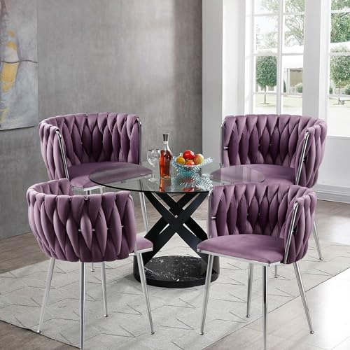 Haplized 9038D Velvet Dining Chairs Set Of 4, Woven Upholstered Side Chairs With Silver Metal Legs, Modern Accent Leisure Chairs Kitchen & Dining Room Chairs thumb #1