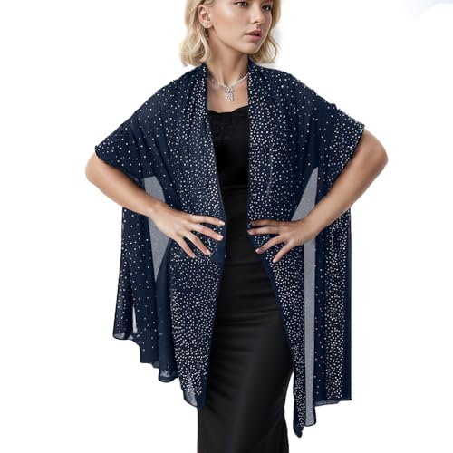 Vijiv Shawls Scarfs Wraps for Women Formal Evening Glamour Dresses, 1920s Wedding Sparkly Silk Chiffon Scarves Lightweight