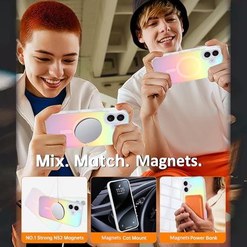 Image of AIGOMARA Magnetic for iPhone 17 Case [Compatible with Magsafe] [Fluorescent Holographic Iridescent] Slim Shockproof Matte Protective iPhone 17 Cover for Women Girls 6.3 Inch