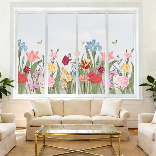 Película adhesiva translúcida para ventana con flores silvestres miniatura 3