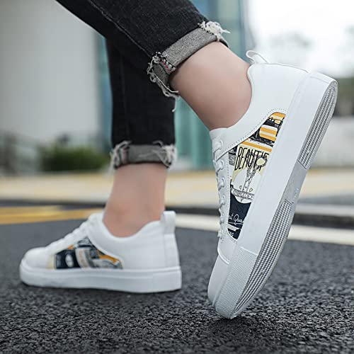 Fvowoh Men's Walking Shoes Lace Up Men Shoes Fashion Canvas Shoes High Soled Men Mens Shoes Size 14 Mens Black White Shoes(A7-Yellow,10.5) #TOP6
