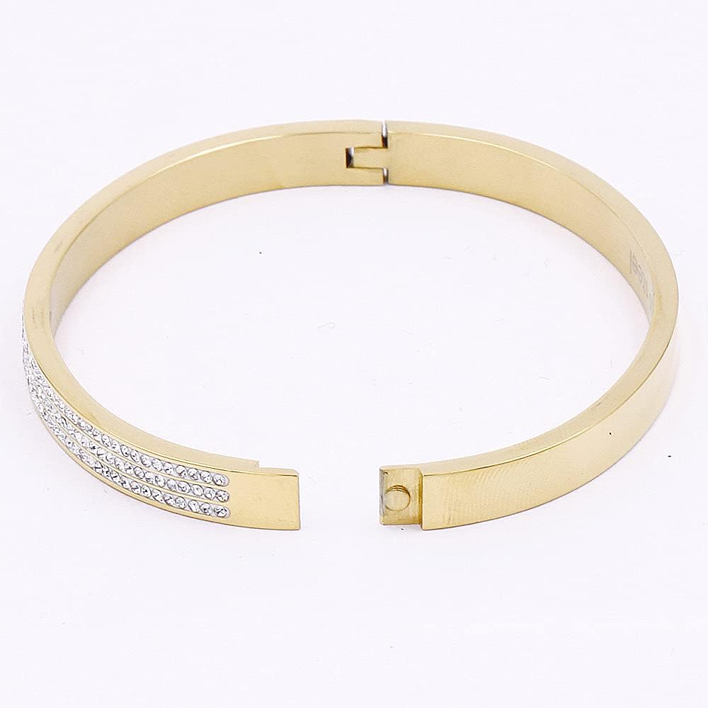 Lavencious Gold Plated Stainless Steel with CZ Stones Hinged Bangle 6mm Width Bracelets fow Women 7" - Image 5