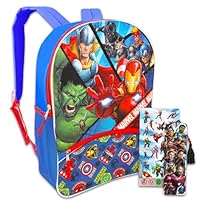 Marvel Avengers 16\u201D Backpack School Supplies For Boys, Kids - 3 Pc Bundle With Avengers School Bag, Superhero Stickers And Bookmark | Avengers School Travel Bag