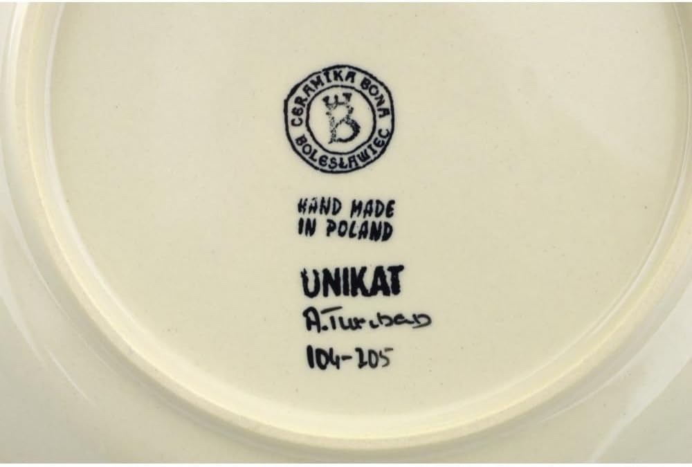 Polmedia Polish Pottery Lunch Plate - Wreath Of Bells Pattern Handmade in Boleslawiec Poland by Ceramika Bona + Certificate of Authenticity