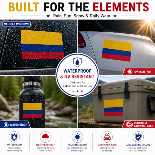 Image of Columbia Vinyl Flag Stickers, Car Decals, Waterproof Indoor Outdoor, Laptop Stickers, Car Bumper, Colombian Flag, 5 x 3 Inches, Set of 3