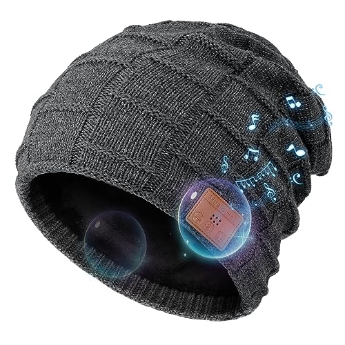 Yontune Bluetooth Beanie for Men Women - Wireless Knitted Beanie Hat with Bluetooth Headphones (Dark Grey, Beanie)