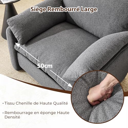 Fauteuil Relax XL Chenille 150 kg Gris Foncé Ckaff