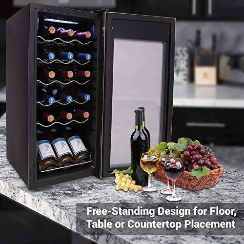 Nutrichef 18 Bottle Slim Wine Fridge | Red and White Wine Chiller | Adjustable Temperature Control 41°F to 64°F | Ultra Quiet Operation | Mini Wine Cooler for Home & Office | 30x13x17 IN
