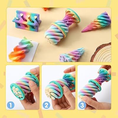 JOYIN 4 Pack Impossible Cone Fidget Toys, Pastel Color 3D Printed Spiral Cone Flexible Impossible Pyramid Passthrough Fidget Toys for Stress Relief, Kids Adults Gifts for Classroom
