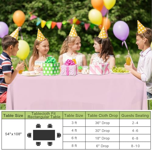 Image of Smiry Disposable Table Cloth - 15 Pack, 54 x 108 Inch Waterproof Rectangle Tablecloths for Parties, Decorative Plastic Table Cover, Leakproof & Sturdy, Pink