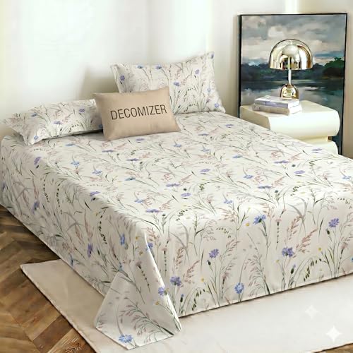 Image of DECOMIZER XL Microfiber Soft Cotton Queen Bedsheet for Double Bed, Queen Size 90 Inches X 100 Inches, 230 X 250 cm with 2 Large Size Pillow Covers - BeigeBush
