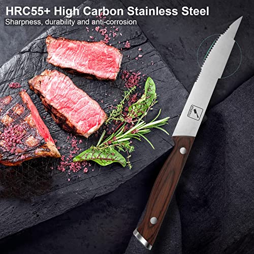 Image of imarku 9 inch Steak Knife Set of 6, Japanese High Carbon Stainless Steel, Serrated Edge Glides Through Steak, No Sharpening, For 6 Guests, Complements Any Table