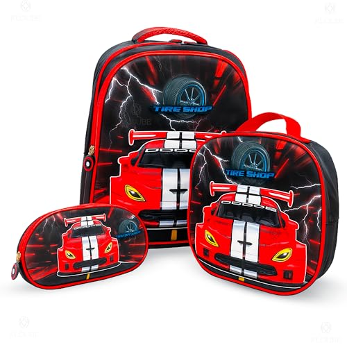 Conjunto Mochila Infantil Com Estojo E Lancheira Menino Kit 3 Em 1 Volta Às Aulas Organização E Estilo Creche Escola (CARRO)