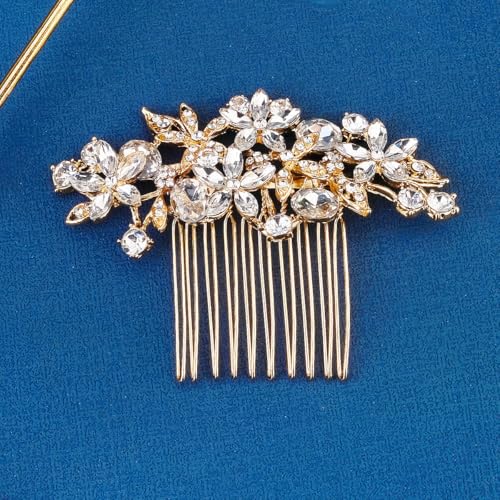 Peineta Nupcial Cristal Oro Accesorio para Novias miniatura 1