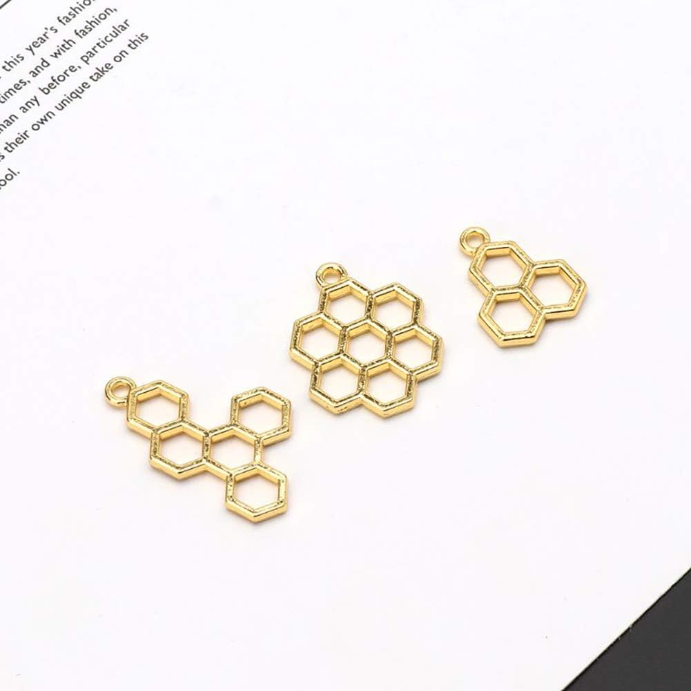 Luckycivia 15Pcs Bee Honeycomb Open Back Bezel Pendant, DIY Metal Frame Pendant, Open Bezel Setting UV for Resin Jewelry Making - Image 4