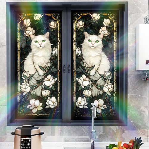 Image of White Cat Magnolia Stained Glass Window Film 17.32x39.37in
