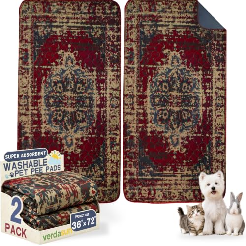 Image of Washable Pee Pads for Dogs, Reusable Puppy Potty Training Pads, Ultra-Absorbent Thick Waterproof Leak-Proof Non-Slip Pads & Mat for Crate, Playpen, Floor, Whelping & Housebreaking , 2 Pack 36 inchx72 inch