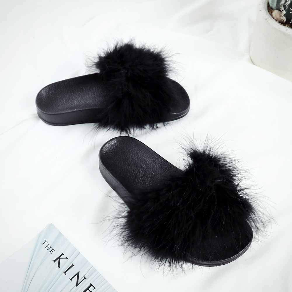 Chanclas para Mujer, Pantuflas de Piel para Mujer, cómodas, Suaves, cálidas, para Invierno, para el hogar, Chanclas peludas de Piel sintética a la Moda, Zapatos de Felpa, Mujer esponjosa para Interi