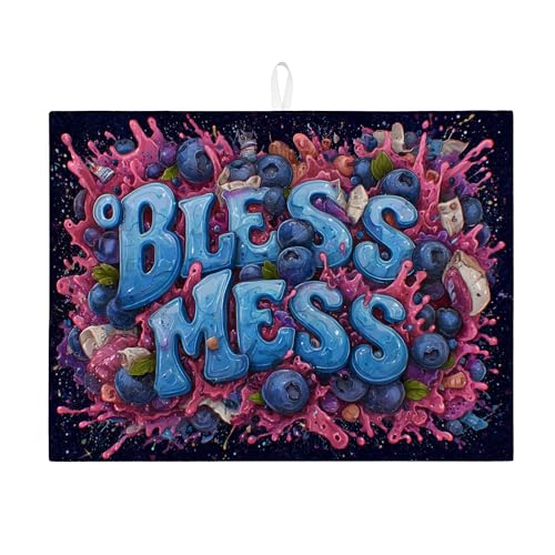 Blueberry Blessing Tapis de séchage à vaisselle pour comptoir de cuisine, style festif et amusant, absorbant, égouttoir à vaisselle en microfibre pour réunions saisonnières, 45,7 x 61 cm