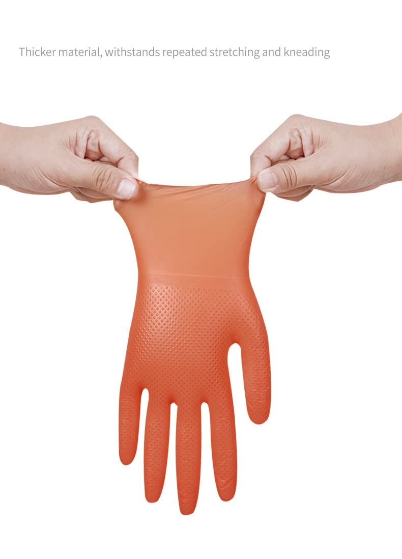 FOXHOLE 100 Count Disposable Nitrile Gloves Heavy Duty Industrial Protection Gloves with Raised Diamond Texture,8 mil,Orange (X-Large)