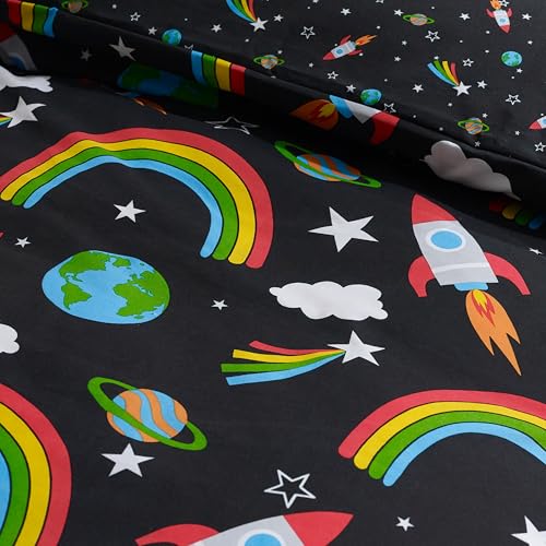 Parure de lit double réversible à motif fusée spatiale et deux taies d'oreiller