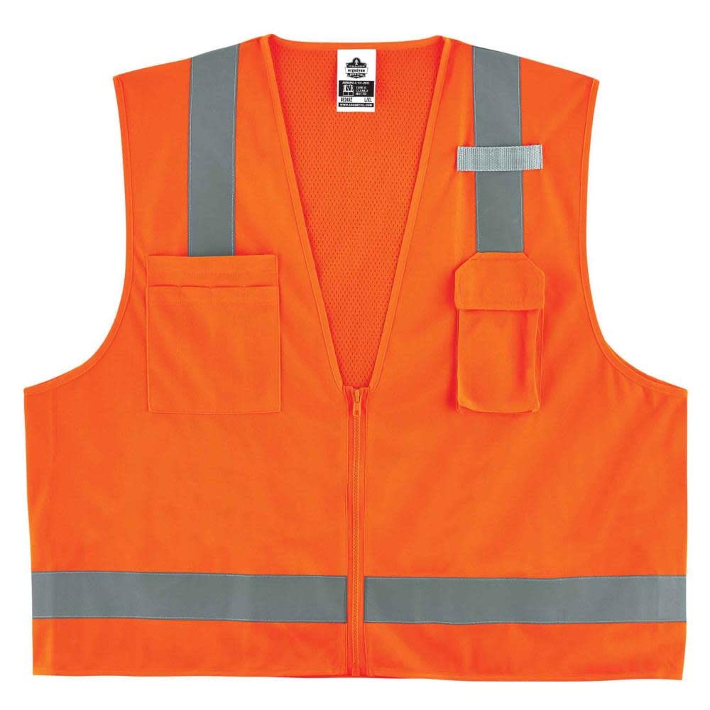 Ergodyne GloWear 8249Z Surveyor Safety Vest, Solid Front, Mesh Back, High Visibility, ANSI Compliant Reflective, Pockets for Storage, Type R, Class 2, Single Sizing