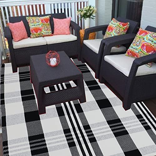 Tapete Buffalo Plaid 4' x 6' negro y blanco tejido en algodón miniatura 6