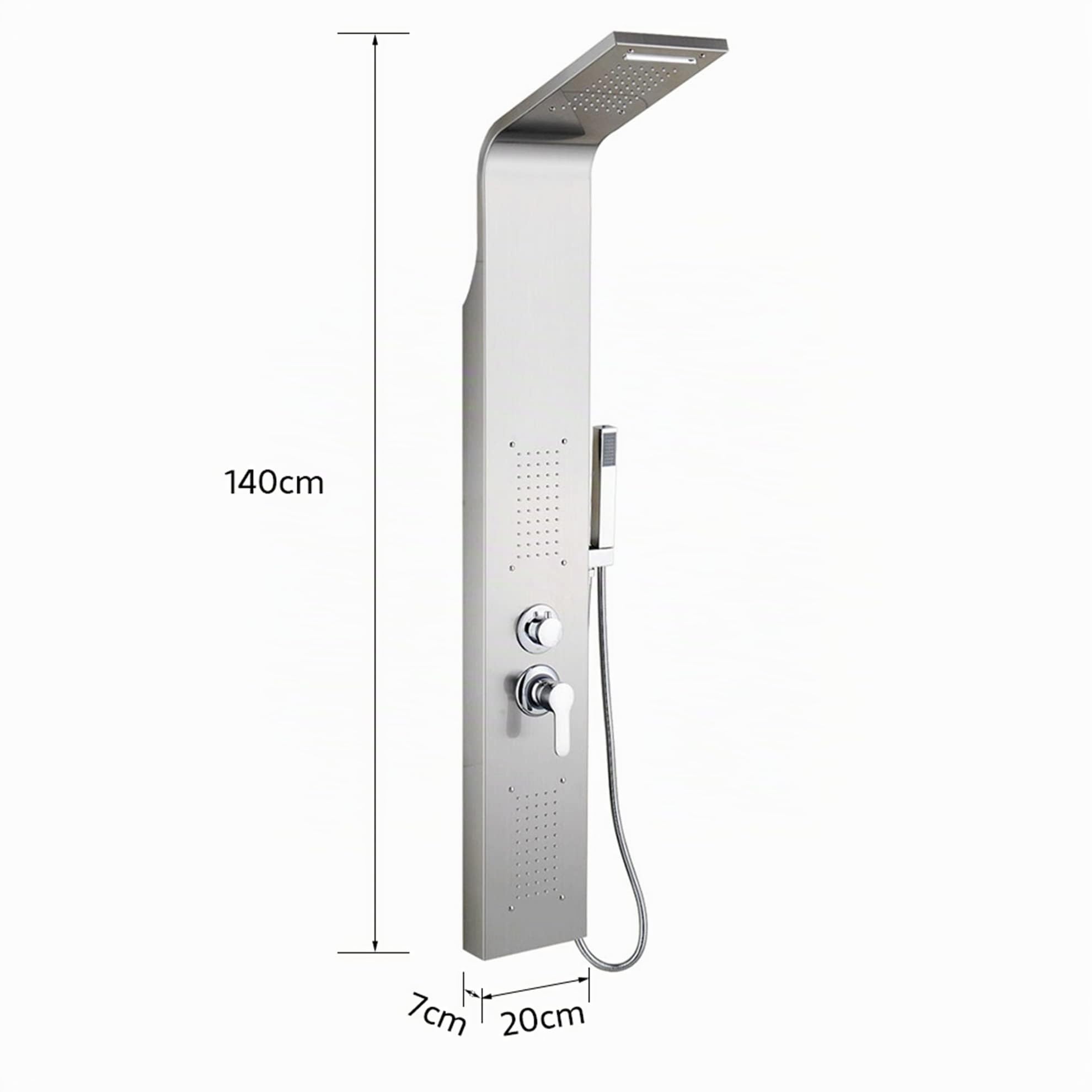 MINGYI Colonne de Douche Hydromassante, avec Douchette et Pommeau, 4 Modes de Douche, Connecteur DIN Standard 1/2'' (Argent, 20×140 cm)