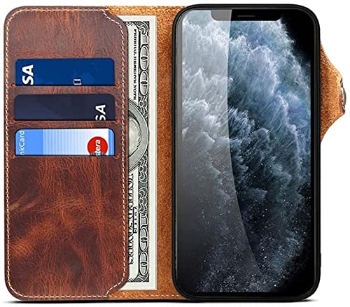 Funda iPhone 13 cartera marrón con pulsera para transporte seguro 2