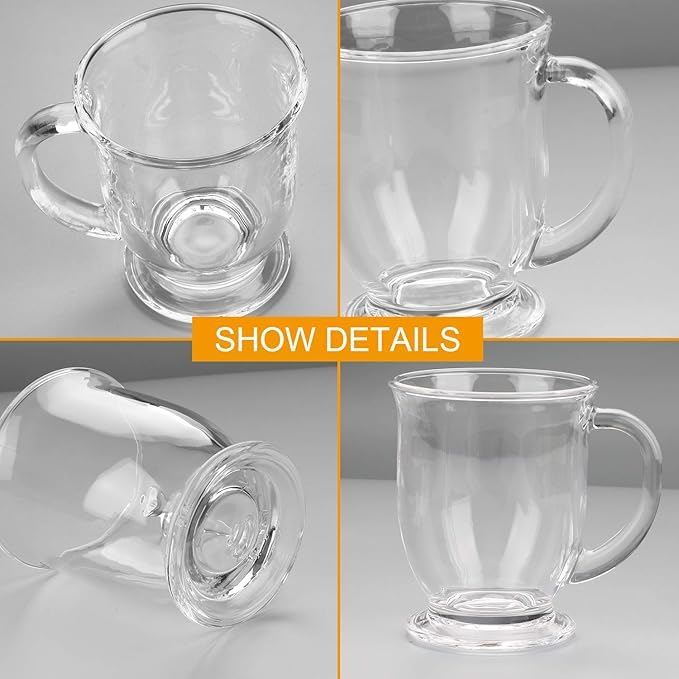 Image of PrimeWorld 450ml Glass Coffee Mugs - Set of 2 | Clear Coffee Cups with Handles | Perfect for Latte, Cappuccino, Espresso, Tea & Hot Beverages