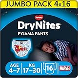 DryNites saugfähige Nachtwindeln bei Bettnässen, Für Jungen 4-7 Jahre (17-30 kg), 64 Stück, Jumbo Monatspackung