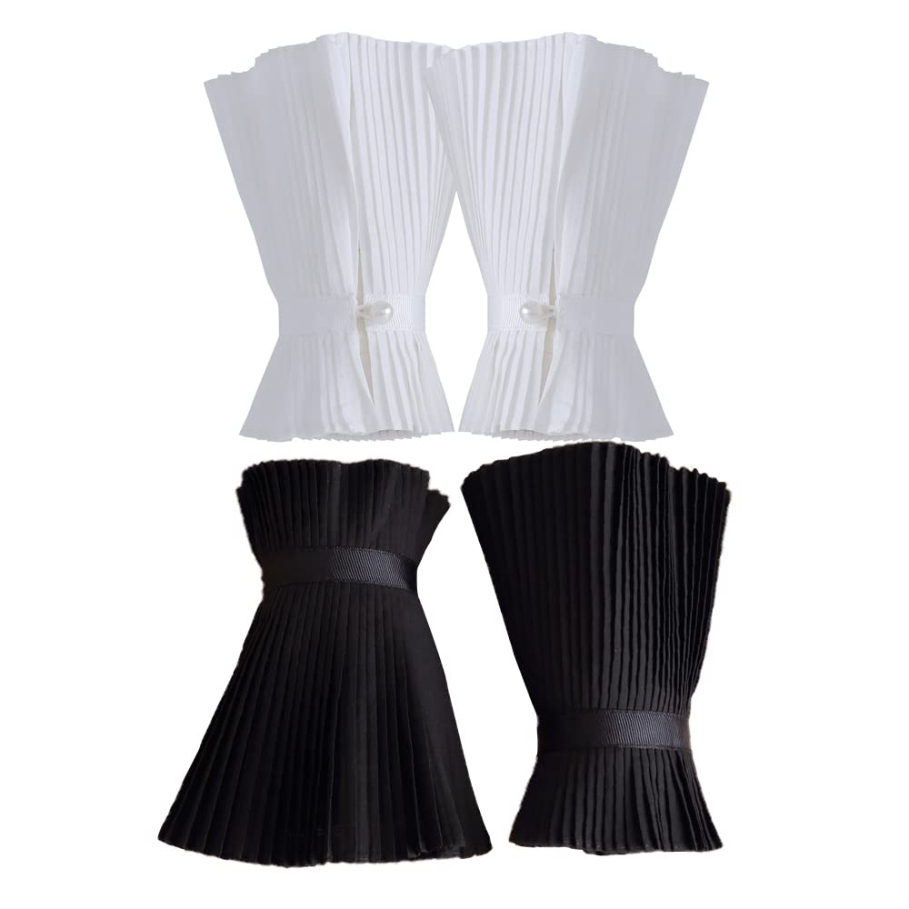 Elegtiskas Women's 34(White+Black) Wrist Lace Cuffs Short Lace Prom Gloves