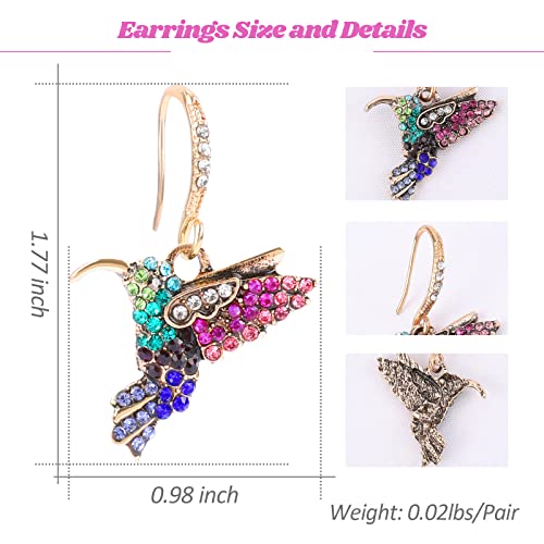 Vintage Dangle Earrings for Women Colorful Rhinestone Dangling Earrings Drop Crystal Statement Earrings Zirconia Aesthetic Preppy Jewelry Gifts, Sunflower, Smile Face, Mushroom, Hummingbird4