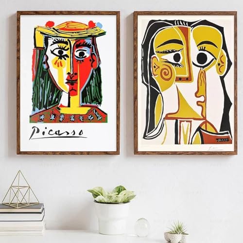 Impression Picasso abstrait couleur neutre triptyque mural déco chambre 20x30