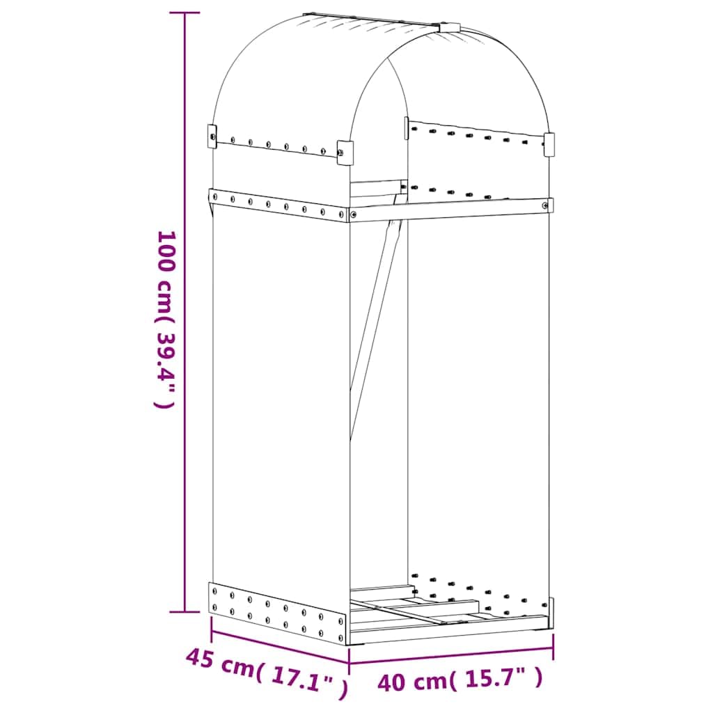 Cesta de madera antracita de acero galvanizado, 40 x 45 x 100 cm, para chimenea, estantería de leña, soporte para almacenamiento de almacenamiento, chimenea, horno, terraza, jardín