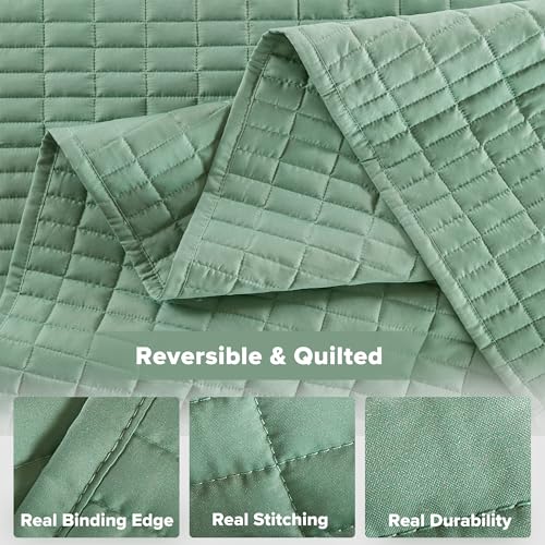 Comfort Spaces Sage Green Oversized King Quilt Set 120"x118" Bedspread Quilted Summer Lightweight Microfiber Bedding Coverlet with Double Sided Stitching Soft All Season 3 Piece with Matching Shams