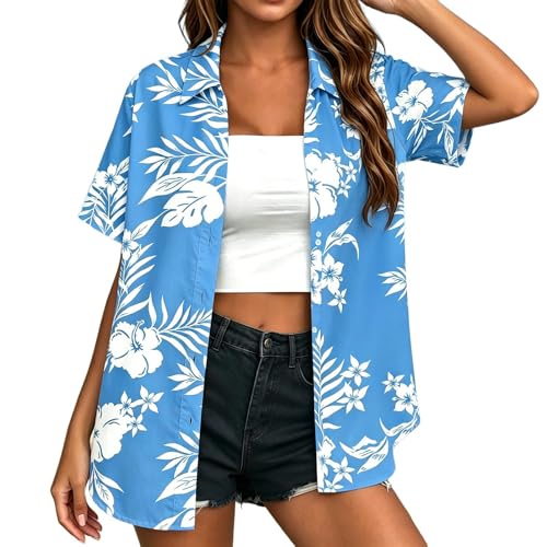 Chemise boutonnée à manches courtes pour été et imprimé floral tropical