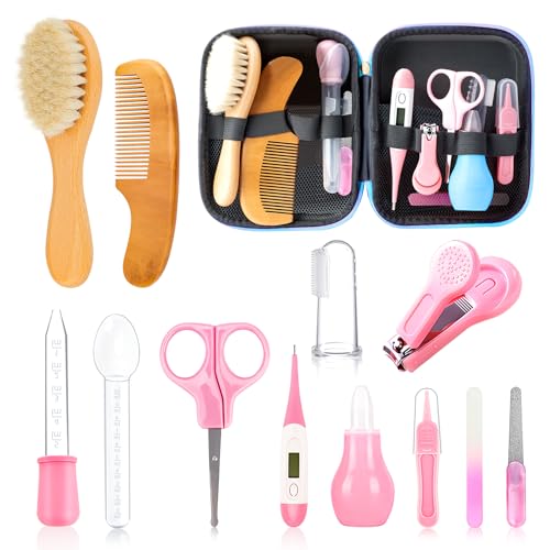 Image of Baby Grooming Kit, Infant Safety Care Set with Hair Brush Comb Nail Clipper Nasal Aspirator,Baby Essentials Kit for Newborn Girls Boys(13 Pc Pink Kit)