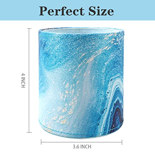 Image of Marble Pen Holder for Desk, Pencil Organizer Office Decor, Large Makeup Brush Holder Pu Leather Multi-Functional Organizer Cup for Office, Home, Classroom, Blue Marble