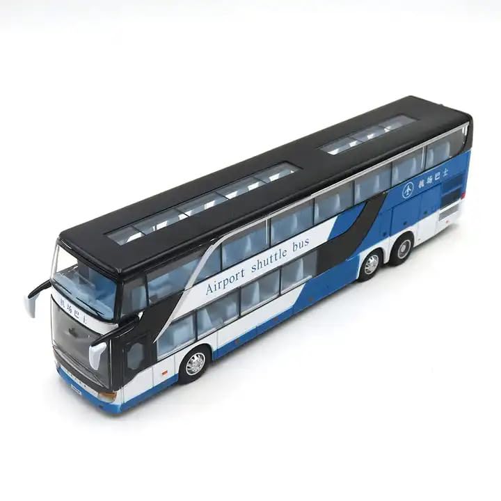 Image of DEOXY Diecast Double Decker Bus Model, Airport Shuttle, White and Orange, Pull Back Action, Toy Vehicle