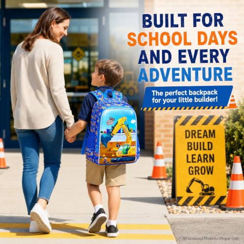 Image of HPJGD 3PCS Excavator Backpack for Boys, Water Resistant Kids Digger Bookbag Set with Lunch Box, Cute School Bag for Preschool Toddler