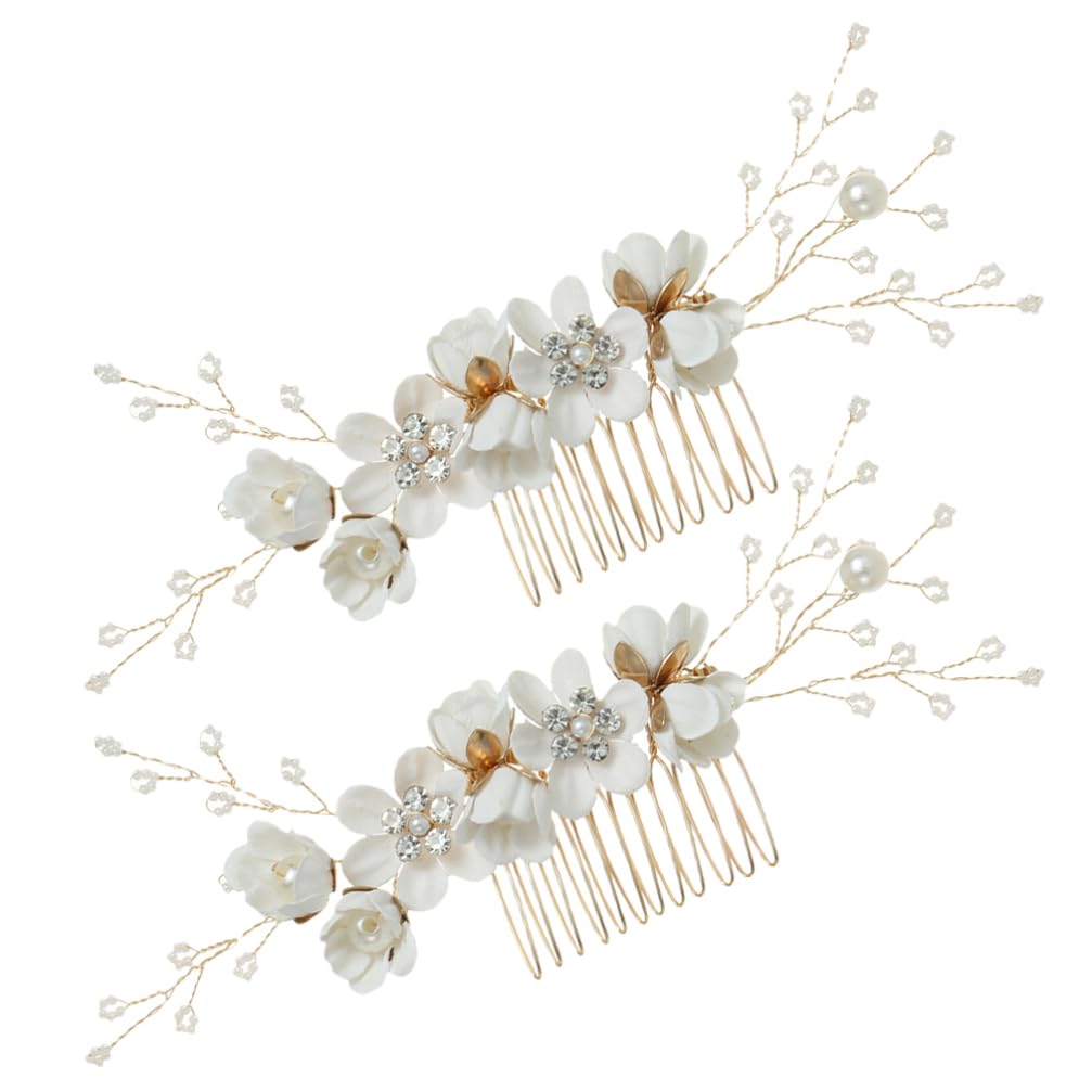 FRCOLOR Flower Hair Combs Bridal Wedding Hair Accessories 6.50 Inch Floral Ornaments for Women Party Headpieces 2Pcs Set
