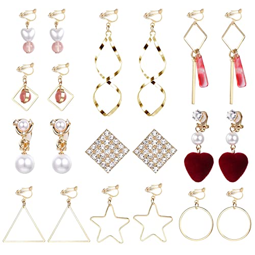 CASSIECA 10 Paires Clip Boucles d'oreilles Femmes Fantaisie Filles Boucles d'oreilles Pendantes Chic Boucles d'oreilles Longues Clips d'oreille Non Oreilles Percées Légères Fausse Boucles d'oreilles