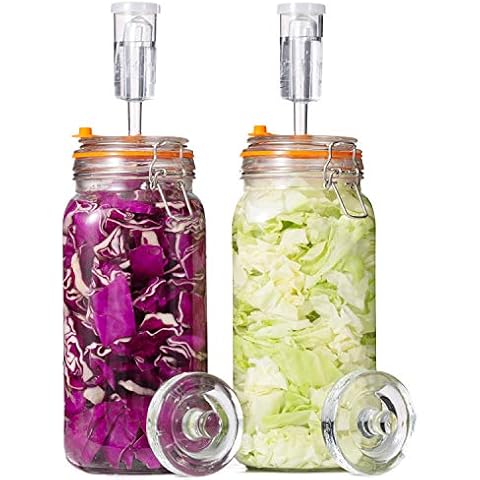 JILLMO Fermentation Jar, 2 Liter Fermentation Kit with Fermenting Weights and Airlocks, Pack of 2 Cover