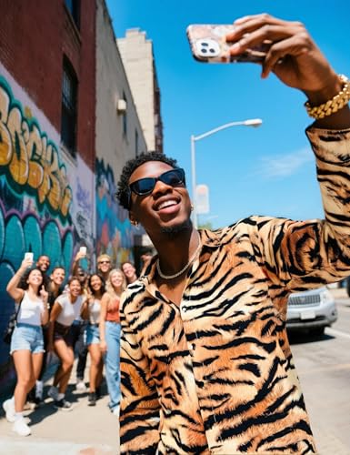 Men's Animal Print Novelty Button Down Long Sleeve Shirt, S-4XL4