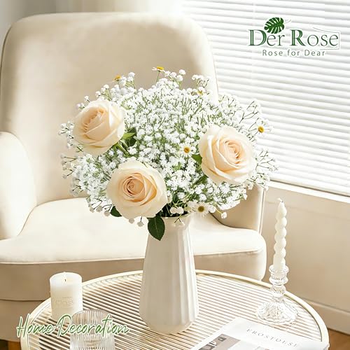 Der Rose 18Pcs Babys Breath Artificial Flowers Faux Gypsophila Stems, Real Touch Silk Fake White Babys Breath Flowers Artificial Bulk for DIY Wedding Table Centerpieces Home Party  image 7